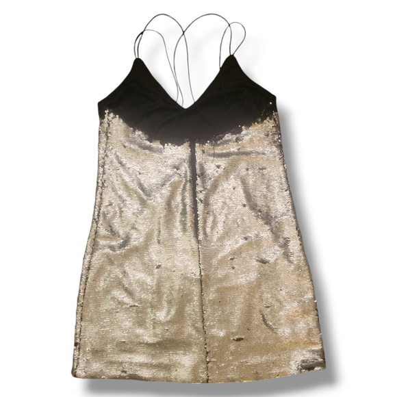 NEW LOOK - Black & Silver Color Change Prom Date Sequined Formal Cocktail Dress - Picture 3 of 8